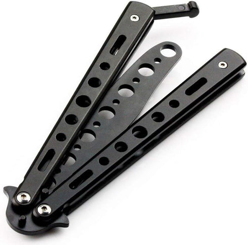 Butterfly Knife Trainer Practice Steel Metal Folding Knife Training Knife Unsharpened Blade (Black)...